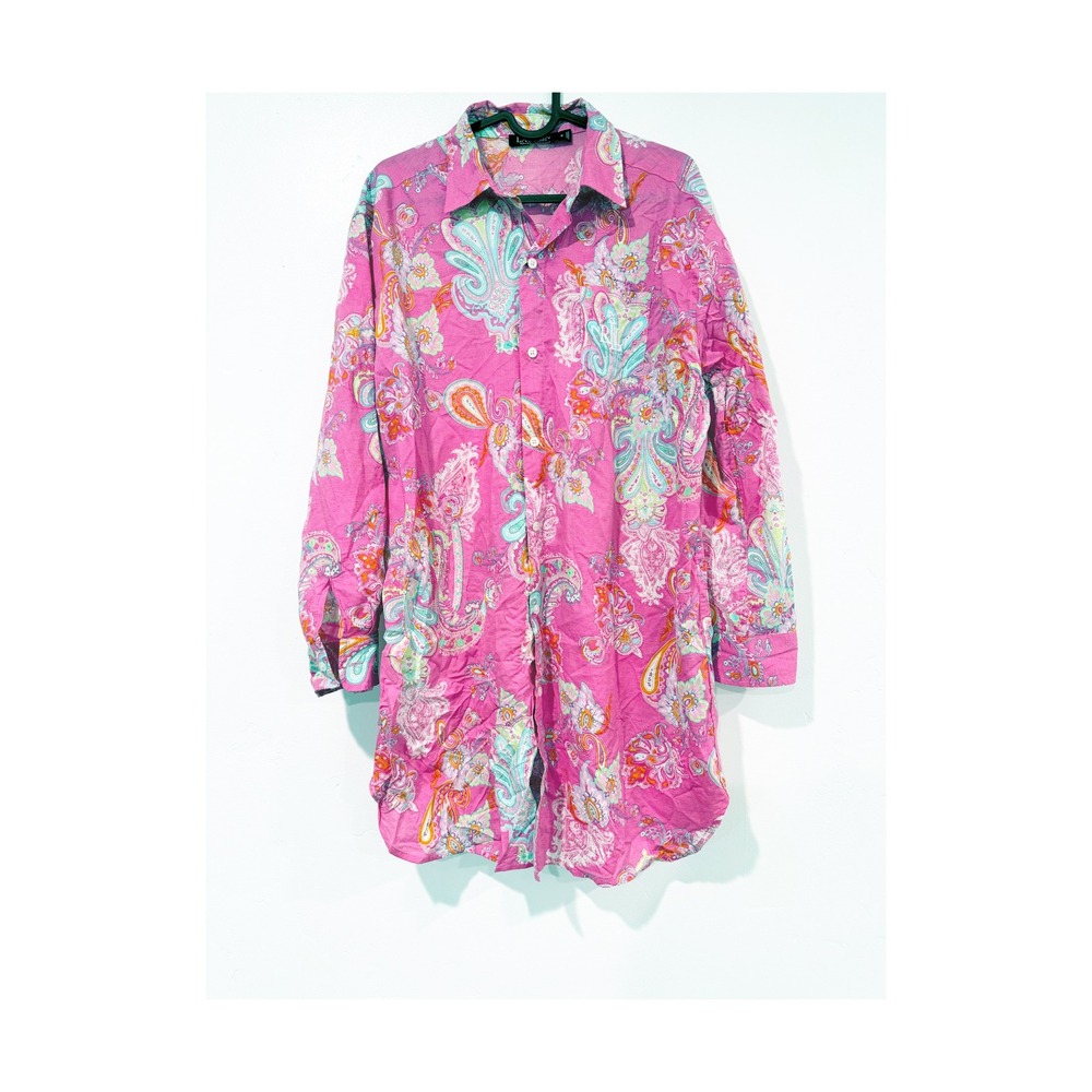 Lauren Ralph Lauren Pink Paisley Linen Blend Shirt Dress Long Sleeve Women M